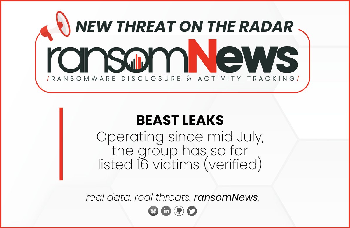 ⚠️ New threat actor on the radar ⚠️

🥷🏻 Beast Leaks
🗓️ added on July 29

#ransomNews #security #infosec #newthreatactor