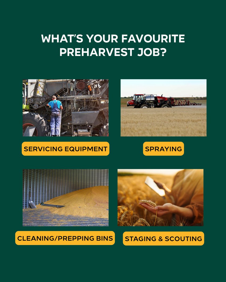 Every farmer has a favourite job… even if they won’t admit it 😉

Is it wrenching on the combine? Rolling through fields with the sprayer? Or maybe prepping bins or sunset scouting is your kind of peaceful?

#preharvest #saskfarmers #saskag