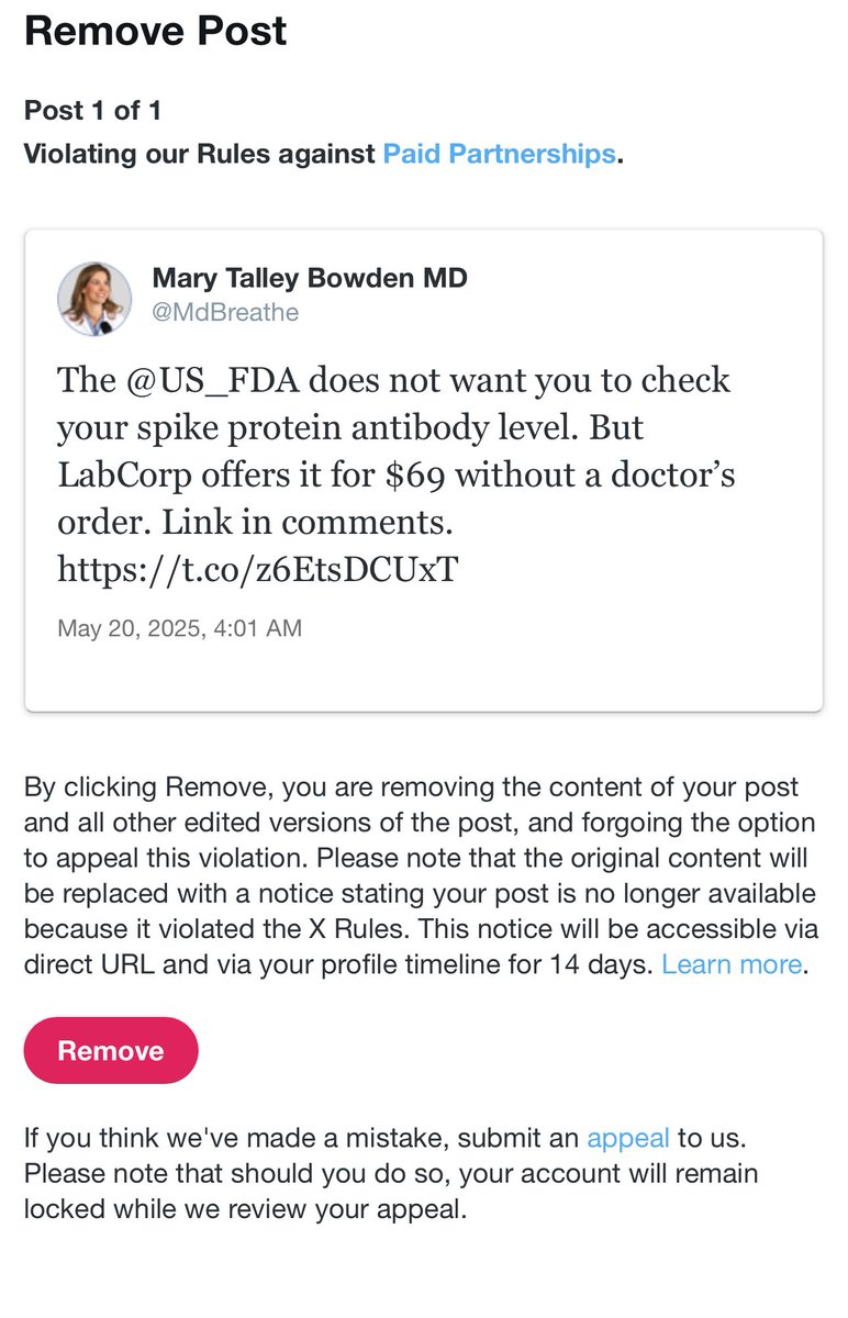 I do not have any financial relationship with <a href="/Labcorp/">Labcorp</a> but <a href="/X/">X</a> locked me out of my account until I agreed to delete this post.