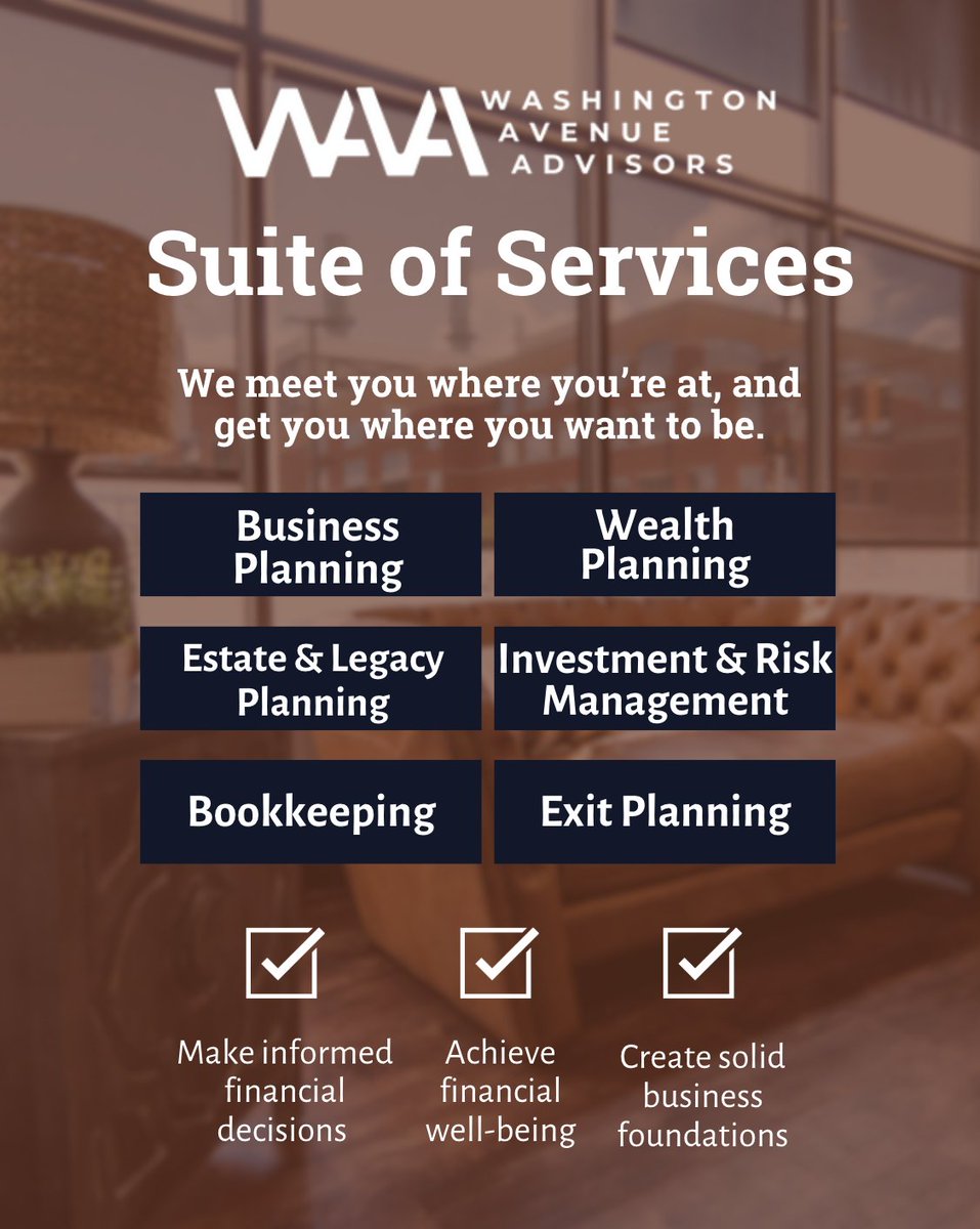 waadvisors's tweet photo. Meeting you where you're at, but getting you where you want to be.
https://t.co/1uptc9bRcj
#FinancialFreedom #FinancialSuccess #LifeAndWealth #WashingtonAvenueAdvisors #LegacyPlanning https://t.co/NN4CvHhzp1