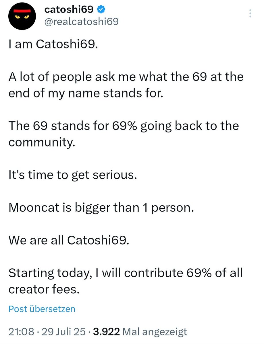 🌟 MOONCAT IGNITES THE COSMOS ON #MOONSHOT! 🚀 <a href="/realcatoshi69/">catoshi69</a> UNLEASHES A SUPERNOVA: 69% OF CREATOR FEES POWERING THE COMMUNITY! 🌛😻 This isn’t just a token—it’s a GALACTIC UPRISING! 🌛🐱💥 Join the CATOSHI69 LEGION &amp; BLAST PAST THE STARS! 🌌 #Mooncat #WeAreAllCatoshi69 🔥