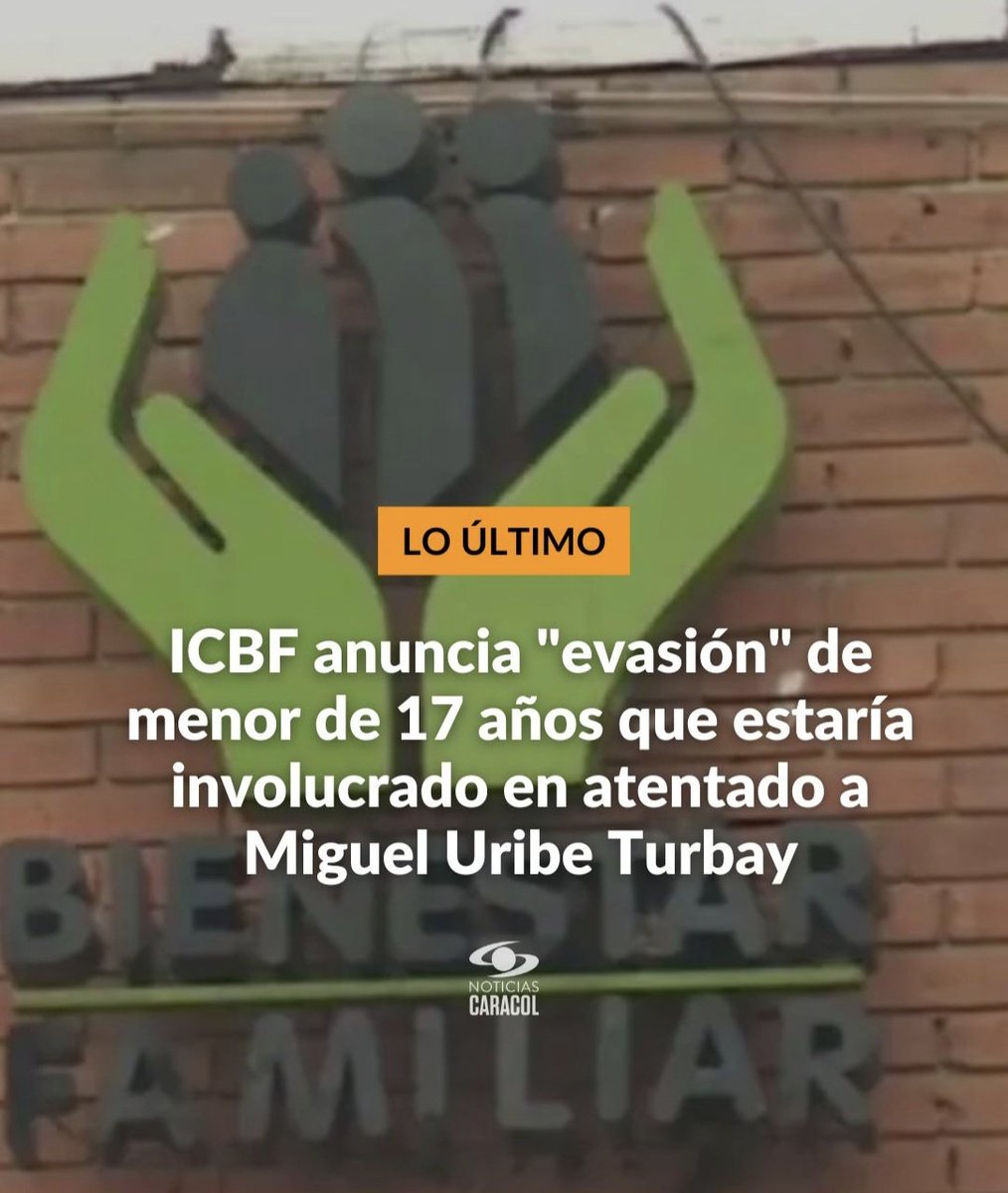 El Instituto Colombiano de Bienestar Familiar confirmó que el menor de edad de 17 años involucrado, presuntamente, en el atentado contra Miguel Uribe Turbay, "se evadió" del centro de protección en el que se encontraba. #Noticiasradioreforma