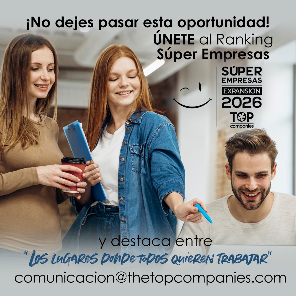 ⏳ ¡No dejes pasar esta oportunidad! Únete al Ranking Súper Empresas y destaca entre "Los lugares donde todos quieren trabajar" 🌟 📩 Participa aquí: topcompaniesmexico.com/super-empresas/ #TOPCompanies #SúperEmpresas <a href="/ExpansionMx/">Expansión</a> <a href="/ExpEmpresas/">Expansión Empresas</a>