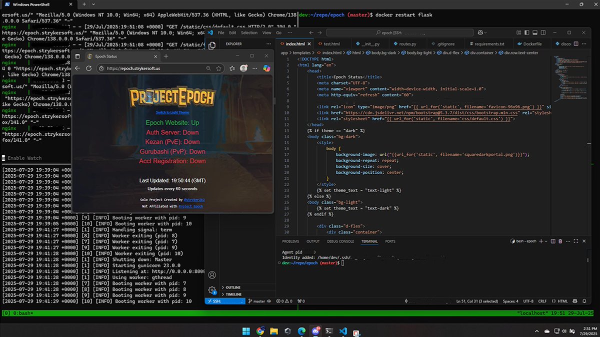 stryker2k2's tweet image. Behind the scene of my #ProjectEpoch Status Site at epoch.strykersoft.us