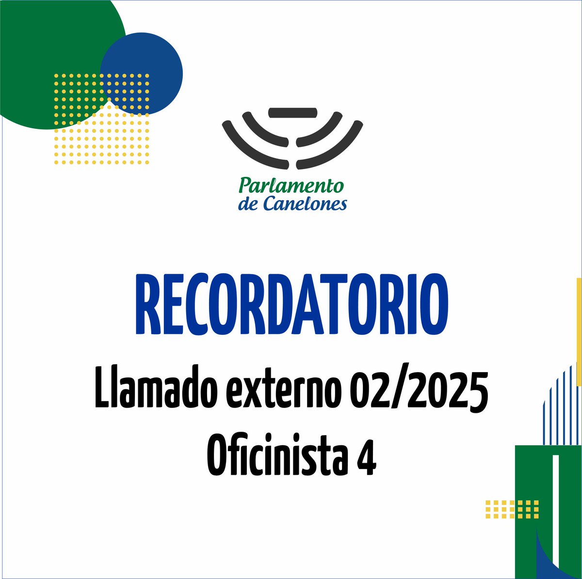📲RECORDATORIO!

Se encuentra abierto el período de presentación de documentación para el llamado N° 02/2025.

Plazo: Viernes 1° de agosto

+ info: juntadecanelones.gub.uy/noticia.php?id…