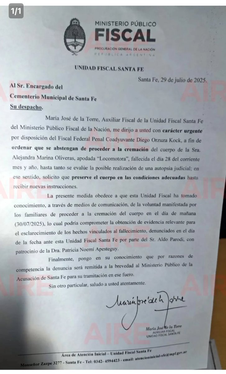 askabogados's tweet photo. Comunicación cursada por el Ministerio Público Fiscal al cementerio para suspender la cremación de locomotora OLIVERAS #ASKABOGADOS https://t.co/fL8HBOHxVY