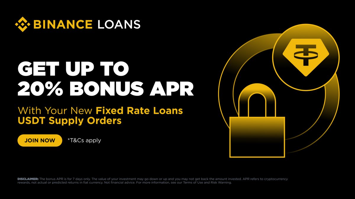 binance's tweet image. Exploring ways to grow your crypto?

Supply USDT to Fixed Rate Loans and enjoy bonus APR rewards. 

More information 👉 binance.com/en/support/ann…
