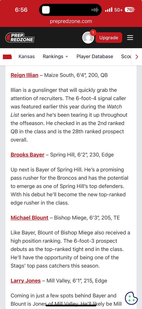 brooksbayer2027's tweet photo. Thank you @PrepRedzoneKS for ranking me the #1 EDGE rusher in the class of 2027. 
@BouchardFred @_CoachVaughn_ @CoachShannon63 @BernalPRZKs https://t.co/oMsiyIBAga