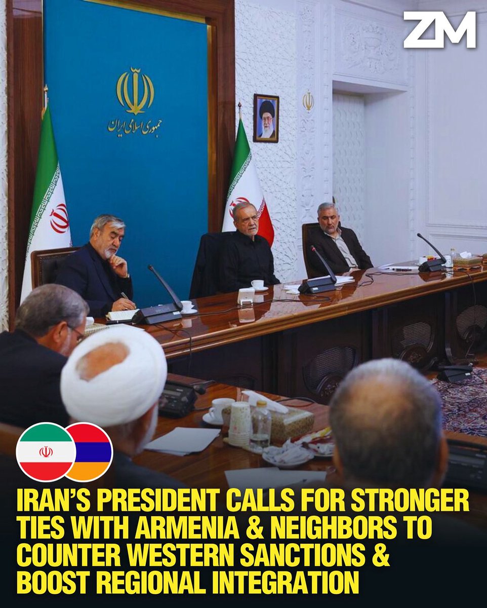🇮🇷🇦🇲 Iran’s President Calls for Stronger Ties with Armenia &amp; Neighbors to Counter Western Sanctions &amp; Boost Regional Integration
➖➖➖
Iranian President Masoud Pezeshkian has urgently called for strengthening ties with neighboring countries, including Armenia, describing closer