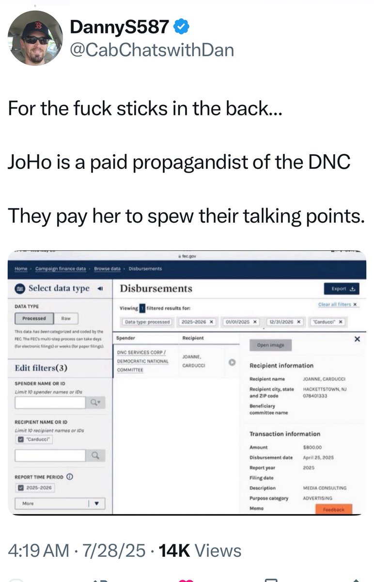 MAGA Jersey Girl (@lainie19148) on Twitter photo This paid propagandist can’t continue to spew hatred and lies against the President of the United States! She has called him a rapist, pedo, etc. She spews the most vile rhetoric! <a href="/JoJoFromJerz/">Jo</a> is paid by the <a href="/DNC/">Democratic Party</a> ! Is propaganda still legal in this country? <a href="/DOJCrimDiv/">Criminal Division</a> This paid propagandist can’t continue to spew hatred and lies against the President of the United States! She has called him a rapist, pedo, etc. She spews the most vile rhetoric! <a href="/JoJoFromJerz/">Jo</a> is paid by the <a href="/DNC/">Democratic Party</a> ! Is propaganda still legal in this country? <a href="/DOJCrimDiv/">Criminal Division</a>