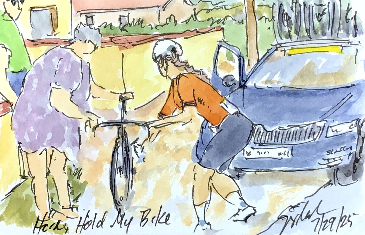 Greig Leach (@artofcycling) on Twitter photo Bridget's favorite from Stage 4 of <a href="/LeTourFemmes/">Le Tour de France Femmes avec Zwift</a> It may be my fav of both Tours! "Here, Hold My Bike" See all of my #TDFF2025 #cycling #art #watercolors at theartofcycling.blogspot.com #womenscycling #cyclisme #ciclismo #wielrennen #CouchPeloton <a href="/spannawalker/">Hannah Walker</a> <a href="/antmccrossan/">Anthony McCrossan</a> Bridget's favorite from Stage 4 of <a href="/LeTourFemmes/">Le Tour de France Femmes avec Zwift</a> It may be my fav of both Tours! "Here, Hold My Bike" See all of my #TDFF2025 #cycling #art #watercolors at theartofcycling.blogspot.com #womenscycling #cyclisme #ciclismo #wielrennen #CouchPeloton <a href="/spannawalker/">Hannah Walker</a> <a href="/antmccrossan/">Anthony McCrossan</a>