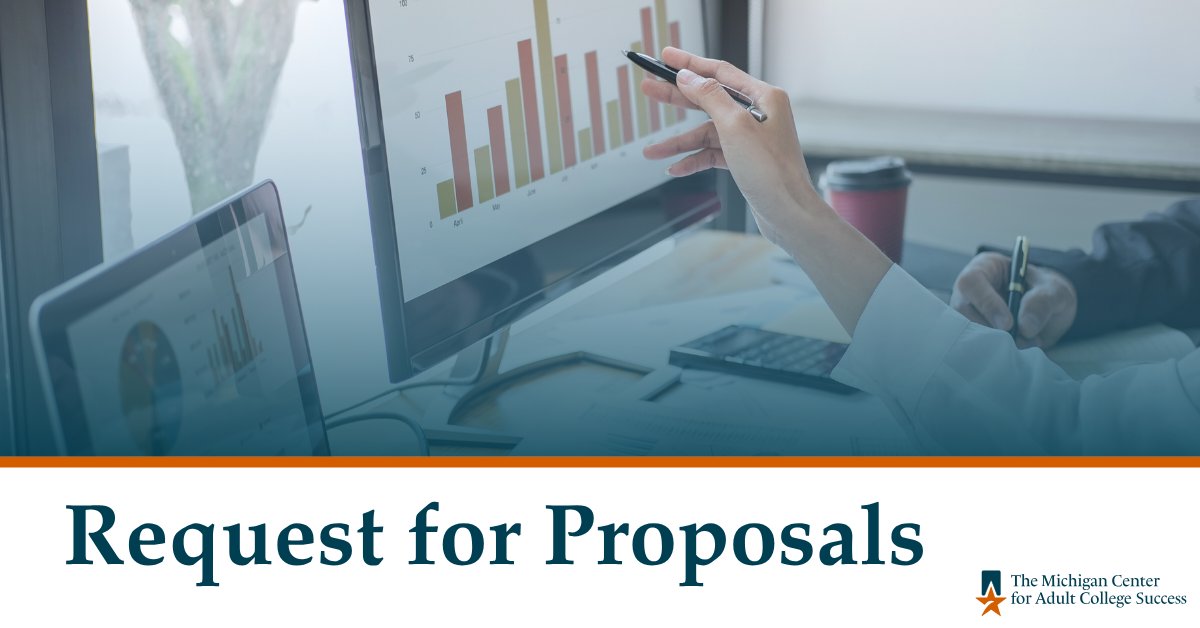 New RFP Alert! 🚨 

We are looking for support with: 
⭐️ Updated Postsecondary Education Landscape Analysis
⭐️ Michigan Reconnect Annual Reports
⭐️ Best Practice Profiles for Supporting Adult Learners

Learn more by visiting our News webpage: bit.ly/45r7ST1