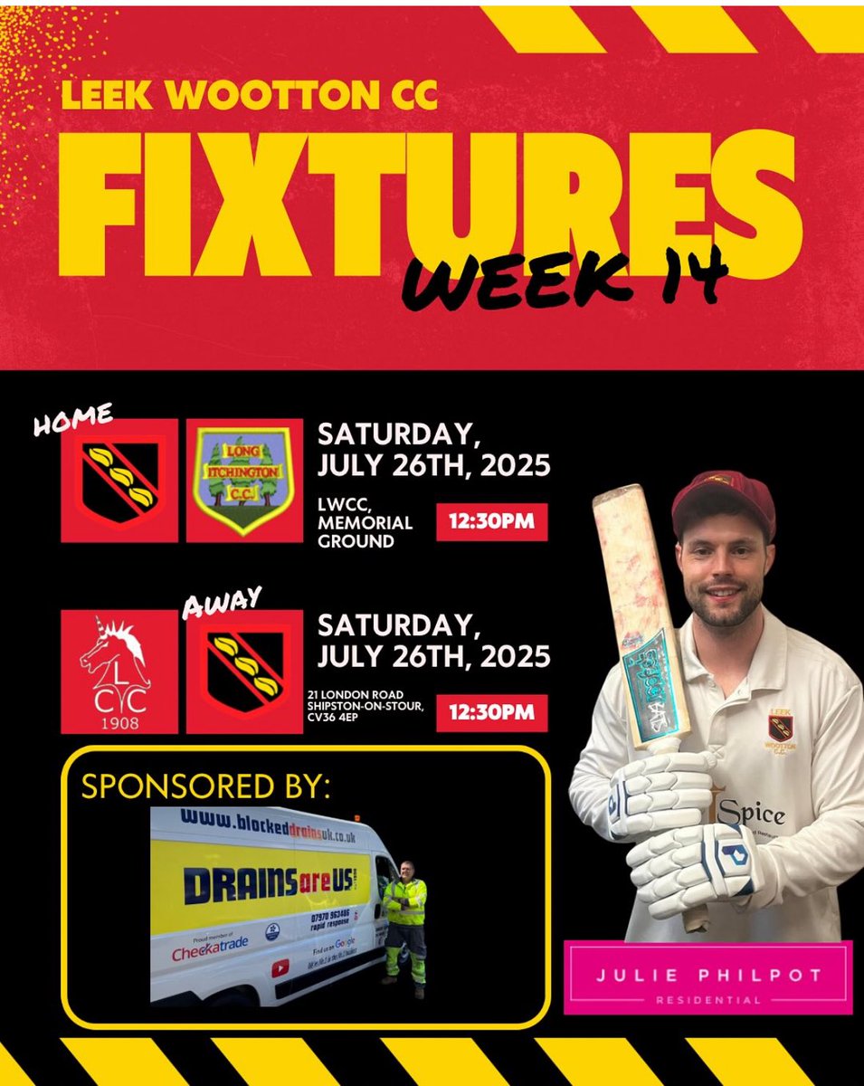 Drains are us sponsoring this weeks games at <a href="/LeekWoottonCC/">Leek Wootton CC</a>