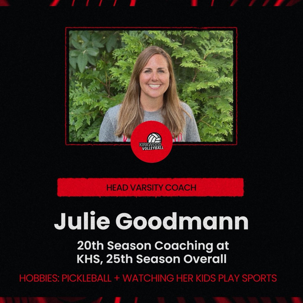 woodvolleyball's tweet photo. 🚨 Meet Coach Goodmann 🚨

Coach Goodmann is entering her 20th season as the Varsity Coach at Kirkwood High School!

More info in the comments. https://t.co/Kpzxjp5d8G
