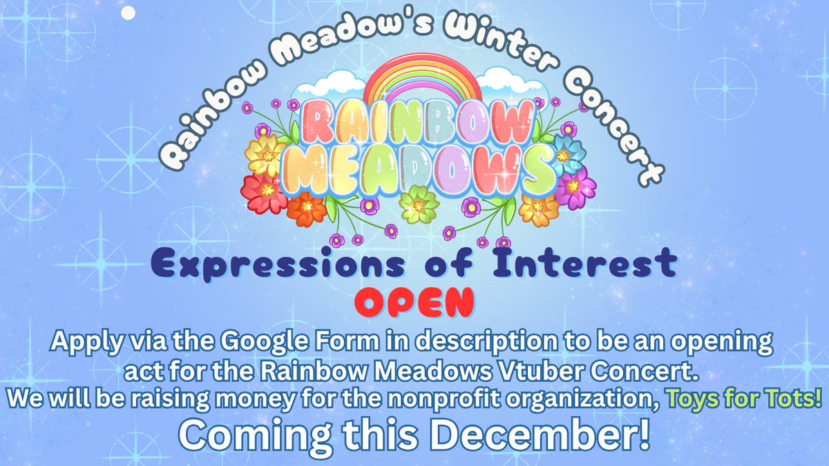 RaMe_VT's tweet photo. ❄️ Rainbow Meadows Winter Concert ❄️

This December, RaMe will be hosting a Winter Charity Concert! We will be singing &amp; dancing to raise money for Toys for Tots!

Want to be part of our concert?

Apply Now: https://t.co/ywyEcjUKQM

#RaMeWinterConcert https://t.co/qm6ZYdelPc