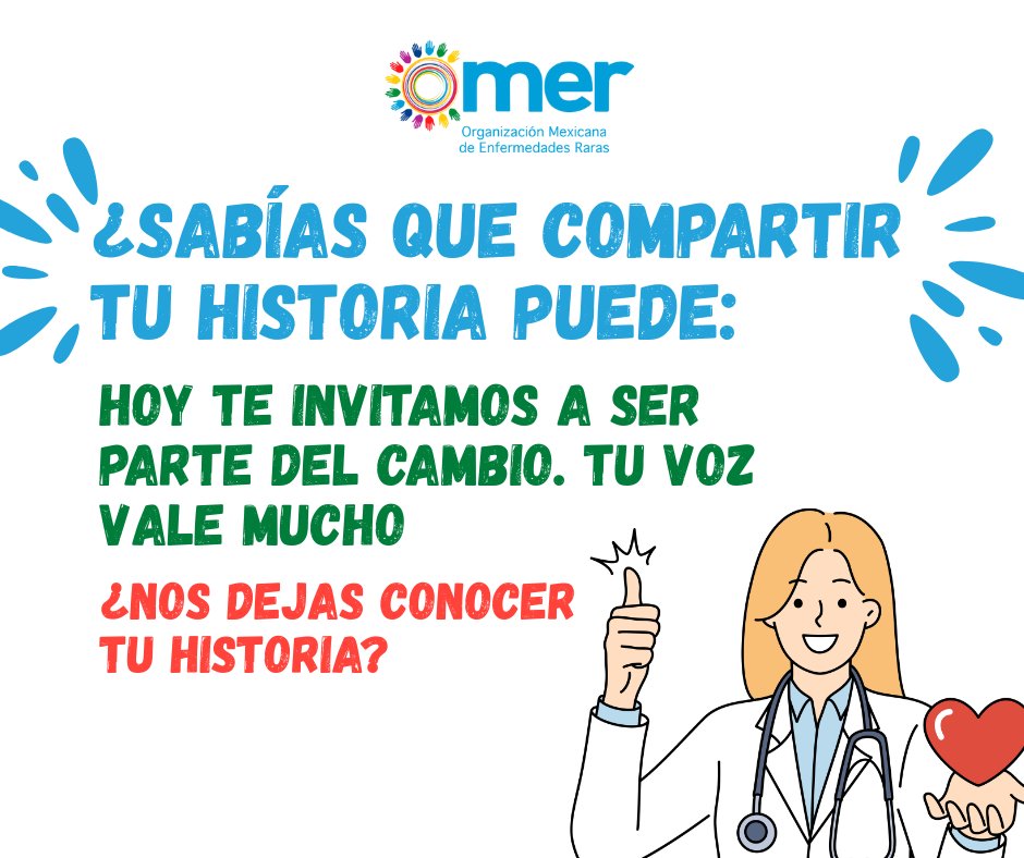 💙 ¿Eres paciente, familiar o cuidador de alguien con una enfermedad rara?

Tu historia puede inspirar y transformar 🙌

En #OMER queremos escucharte.
¿Nos dejas conocer tu historia? 💌
Escríbenos por DM 📩
#TuHistoriaCuenta #EnfermedadesRaras #HistoriasQueTransforman