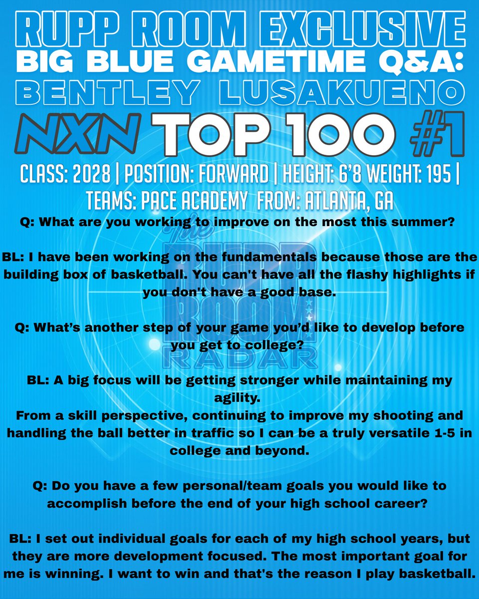 Dylan (@bigbluedylan) on Twitter photo RECRUIT INTERVIEW: Bentley Lusakueno.
(Vol.032) (Vol.030 RR) <a href="/BentleyLus28/">Bentley Lusakueno</a>
The #1 Player in the 2028 Class joins us for an interview!
5⭐️F has early offers from Auburn, Miami, Georgia, Missouri, Kansas State+More!
Super grateful to his parents for the opportunity, Thank You RECRUIT INTERVIEW: Bentley Lusakueno.
(Vol.032) (Vol.030 RR) <a href="/BentleyLus28/">Bentley Lusakueno</a>
The #1 Player in the 2028 Class joins us for an interview!
5⭐️F has early offers from Auburn, Miami, Georgia, Missouri, Kansas State+More!
Super grateful to his parents for the opportunity, Thank You