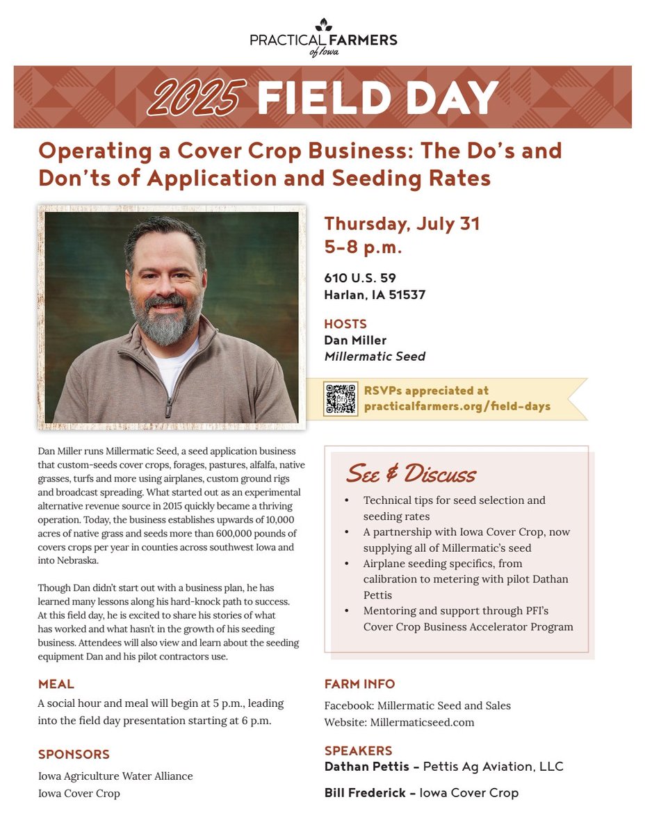 For anyone interested in a cover crop field day about application methods and rates, our field day is this Thursday! July 31st at the Harlan, Iowa airport. Message us to RSVP. Thanks.
