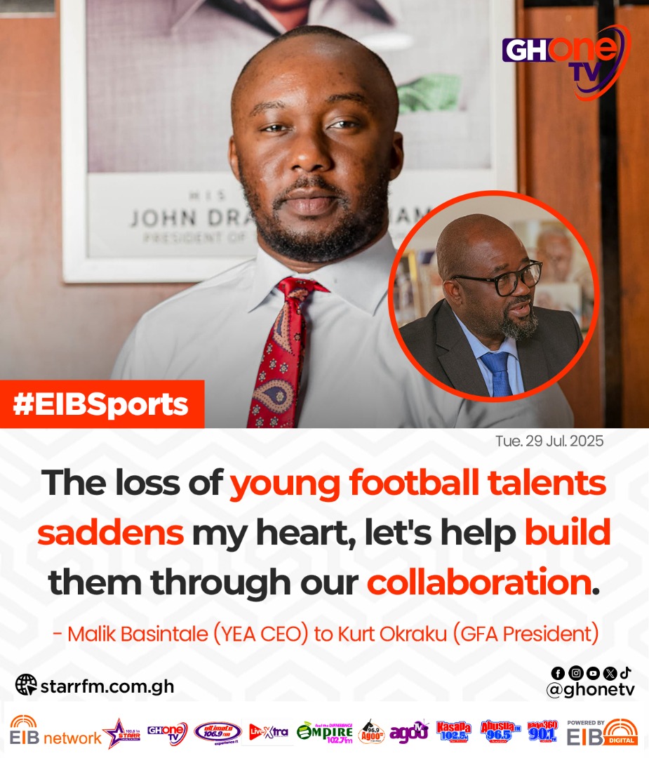 Let's help build young football talents... - Malik Basintale to Kurt Okraku 

#GHOneNews #EIBNetwork 
#GHOneTV #NewsAlert 
<a href="/yeaghana/">Youth Employment Agency Ghana</a> <a href="/malik_basintale/">Maleek Basintale</a>