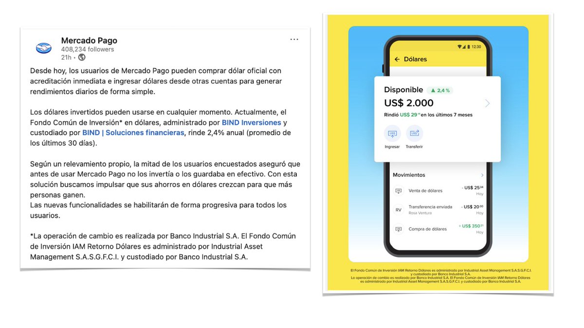 poincenotstudio's tweet photo. “Queremos que más personas puedan acceder a herramientas de ahorro e inversión en dólares” Alejandro Melhem, VP Sr de @mercadopago  para Hispanoamérica. -

Cuando hablamos de generar impacto en la industria financiera a través de la innovación, nos referimos a darle acceso a millones de usuarios a soluciones y herramientas que simplifican sus finanzas en el día a día, y también con productos de ahorro e inversión.  

En Poincenot hace varios años tenemos el privilegio/lujo de acompañar a Mercado Pago a democratizar las finanzas en América Latina, junto a @bindARG.   

Atrás de estos "productazos", hay un gran trabajo en equipo 🏔️.   

“Gracias a las sinergias con BIND y Mercado Pago, llevamos a producción una experiencia que combina diseño, escalabilidad y alcanzando a muchísimas personas que de otra manera, no accederían”, Oscar Romero (Head Investments - Poincenot).

#climb #fintech