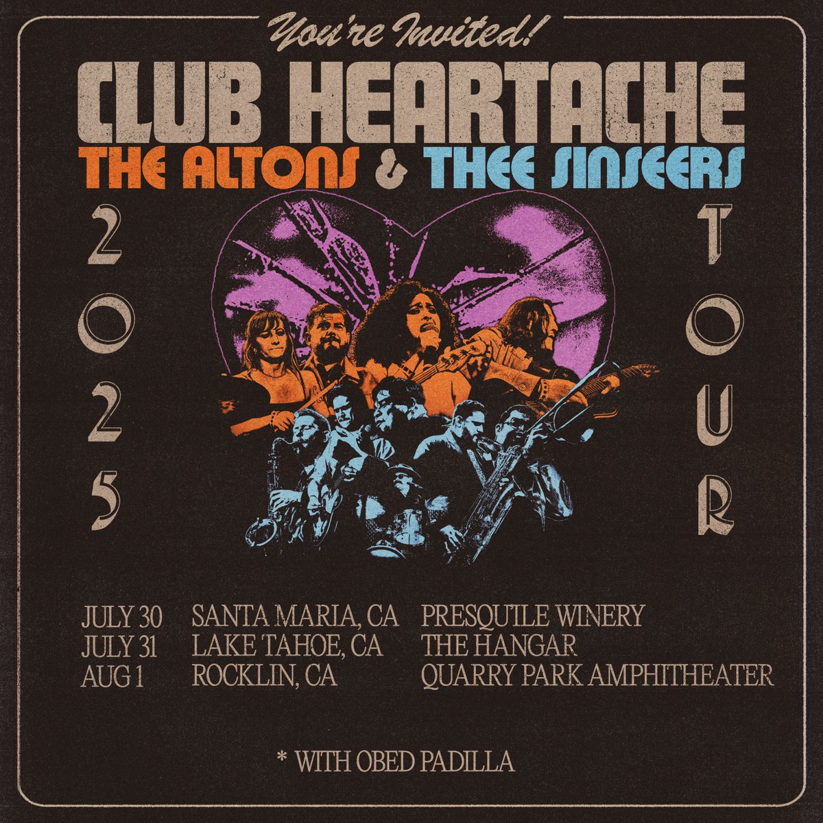 We have a few more California shows this week with <a href="/TheeSinseers/">TheeSinseers</a>  and <a href="/ObedPadilla/">Obed Padilla</a>. Get your tickets here: thealtons.com/tour