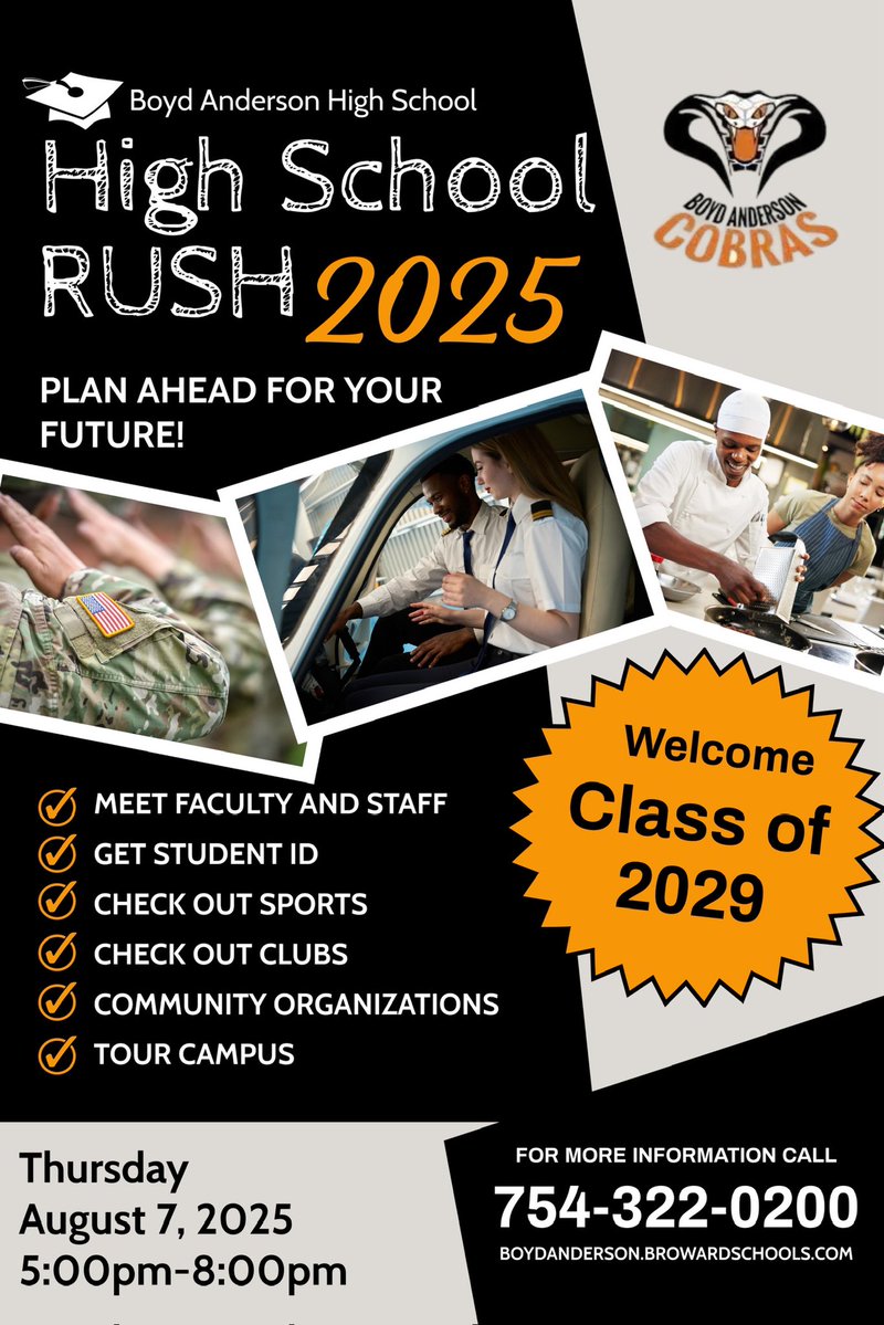 Ashley Lehman (@mrslehmanbahs) on Twitter photo We are excited to welcome the newest members of Cobra Nation to High School Rush on Thursday, August 7! <a href="/JamesGriffin_II/">James F. Griffin II</a> <a href="/GiaHRoberts/">Gia H. Roberts</a> <a href="/kionardra/">Kionardra Shelman</a> <a href="/browardschools/">Broward Schools</a> We are excited to welcome the newest members of Cobra Nation to High School Rush on Thursday, August 7! <a href="/JamesGriffin_II/">James F. Griffin II</a> <a href="/GiaHRoberts/">Gia H. Roberts</a> <a href="/kionardra/">Kionardra Shelman</a> <a href="/browardschools/">Broward Schools</a>