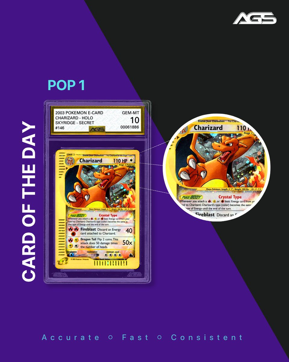 Pop 1 Charizard. Graded a 10 for a reason. Centering, surface, edges, and corners—all backed by laser scans and AI. No guesswork.