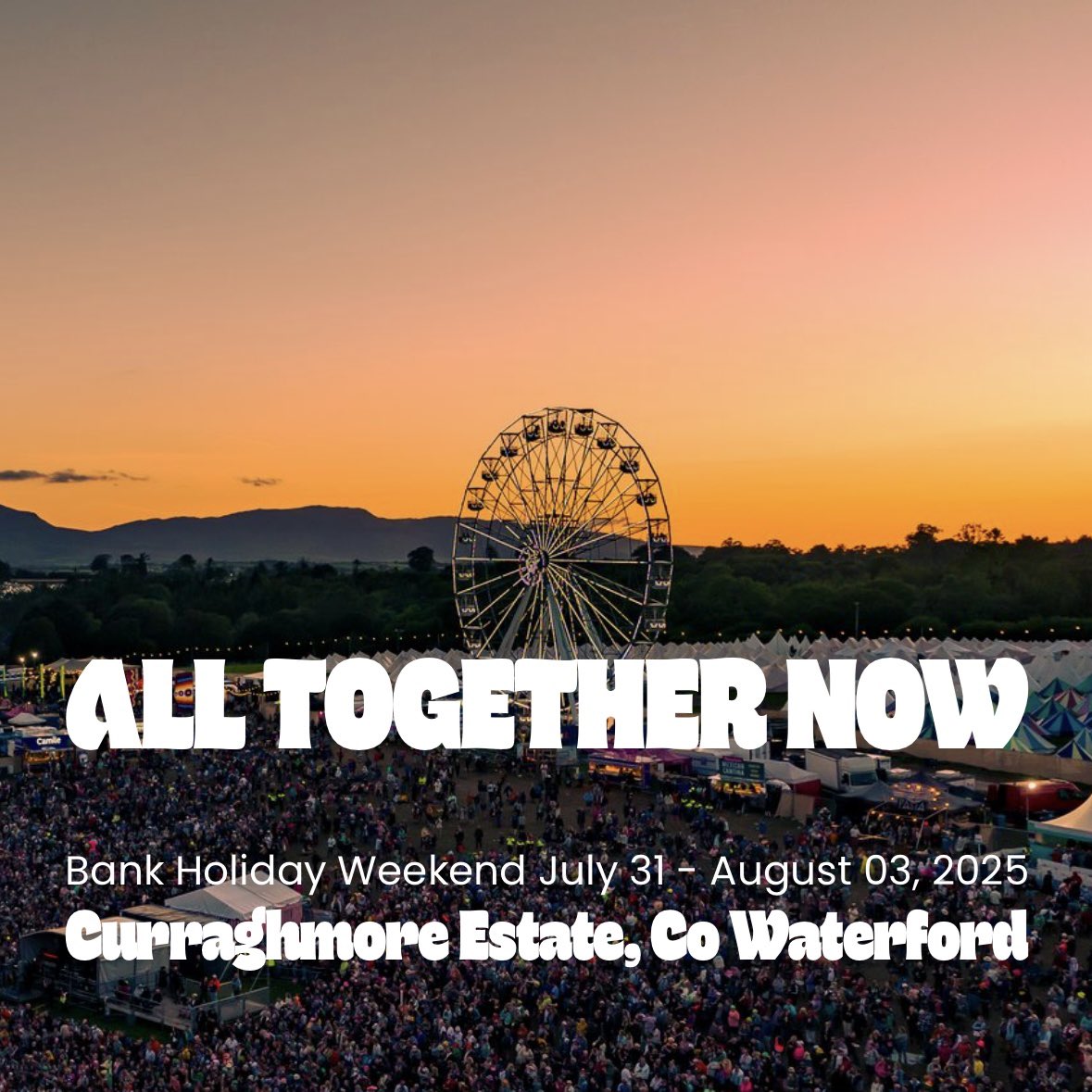 Very excited to return to <a href="/ATNfestival/">All Together Now</a> as the Sunday Afternoon Special Guest / Sunday 3rd August / Lovely Days Stage Xc