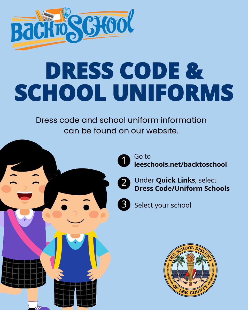 You can find dress code and uniform information by school here: leeschools.net/parent_portal/…