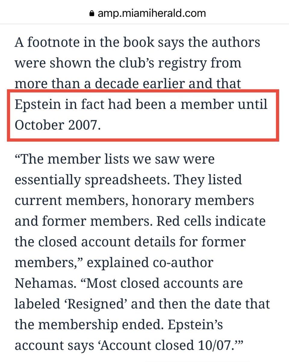 Trump is LYING. 

According to official Mar-A-Lago records, Epstein was still an ACTIVE MEMBER until OCTOBER 2007:

👉🏼Over 2 years AFTER the police opened an official investigation

👉🏼15 months AFTER he was indicted on sex charges

👉🏼5 months AFTER agreeing to his plea deal!