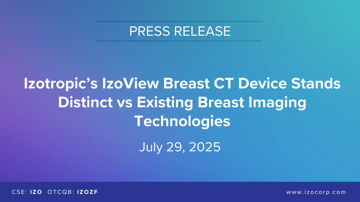 🚨BREAKTHROUGH in breast cancer imaging!🚨

Izotropic’s #IzoView Breast CT system is set to transform the $8.7B market with:
✔️ True 3D scans
✔️ No compression
✔️ 100x MRI spatial resolution
✔️ $500K target price- far less than competitors

🔗 investorwire.com/newsarticle/?q…