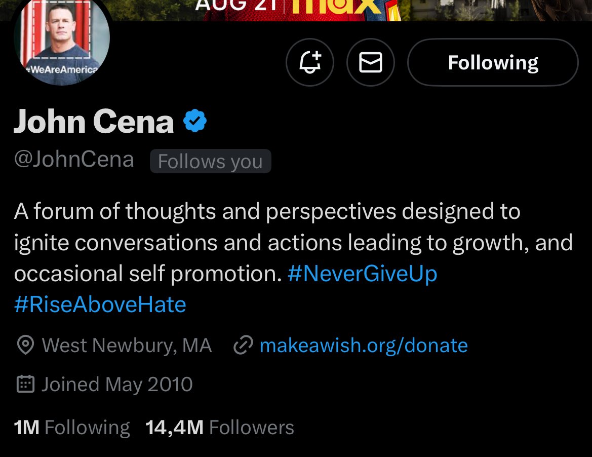 my man <a href="/JohnCena/">John Cena</a> follows a lot of cool accounts…

..but he only follows one potato

just saying 🌈✨