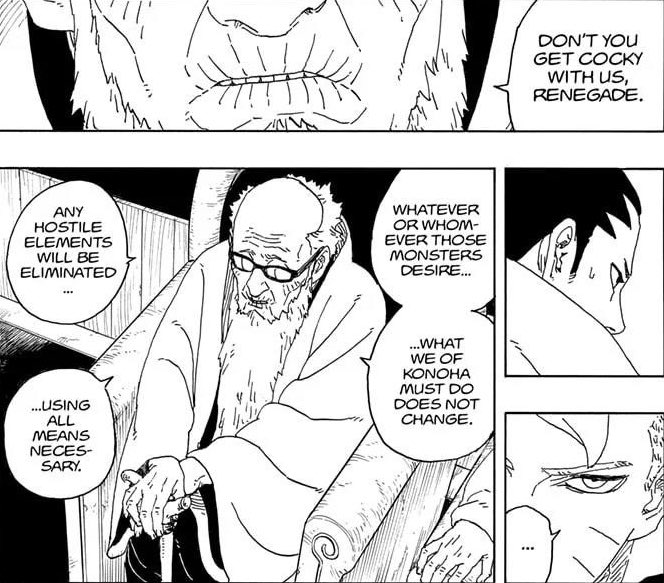 Boruto first assignment as Saradas shadow should be to get rid of these Old fucks….they hold Konoha back from Fully progressing and its time the characters in story realize This 💀😭😭😭😭
