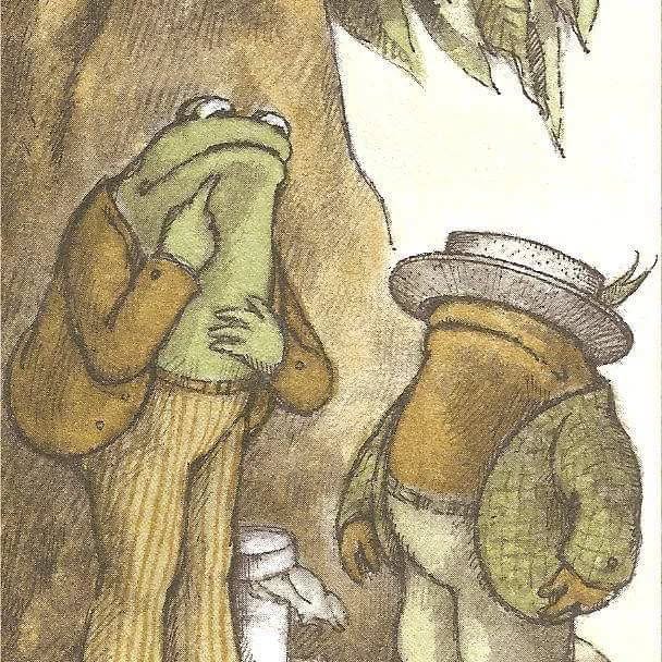 “I am sorry.” said Frog. “That hat is much too big for you...” 
 
“No,” said Toad. “This hat is your present to me. I like it. I will wear it the way it is.”