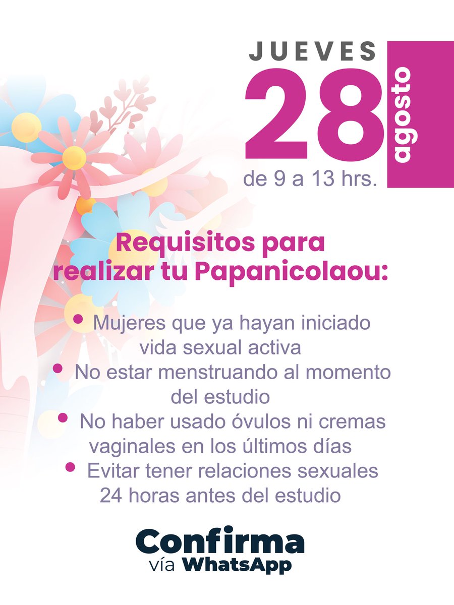 Jornada gratuita de Papanicolaou y exploración de mama en Fundación Beltrones

🗓 Jueves 28 de agosto
🕘 De 9:00 a 13:00 hrs
📍 Estacionamiento de Fundación Beltrones.

📲 Confirma tu asistencia por WhatsApp: 662 213 5248

🟣 Consulta los requisitos en nuestra publicación.