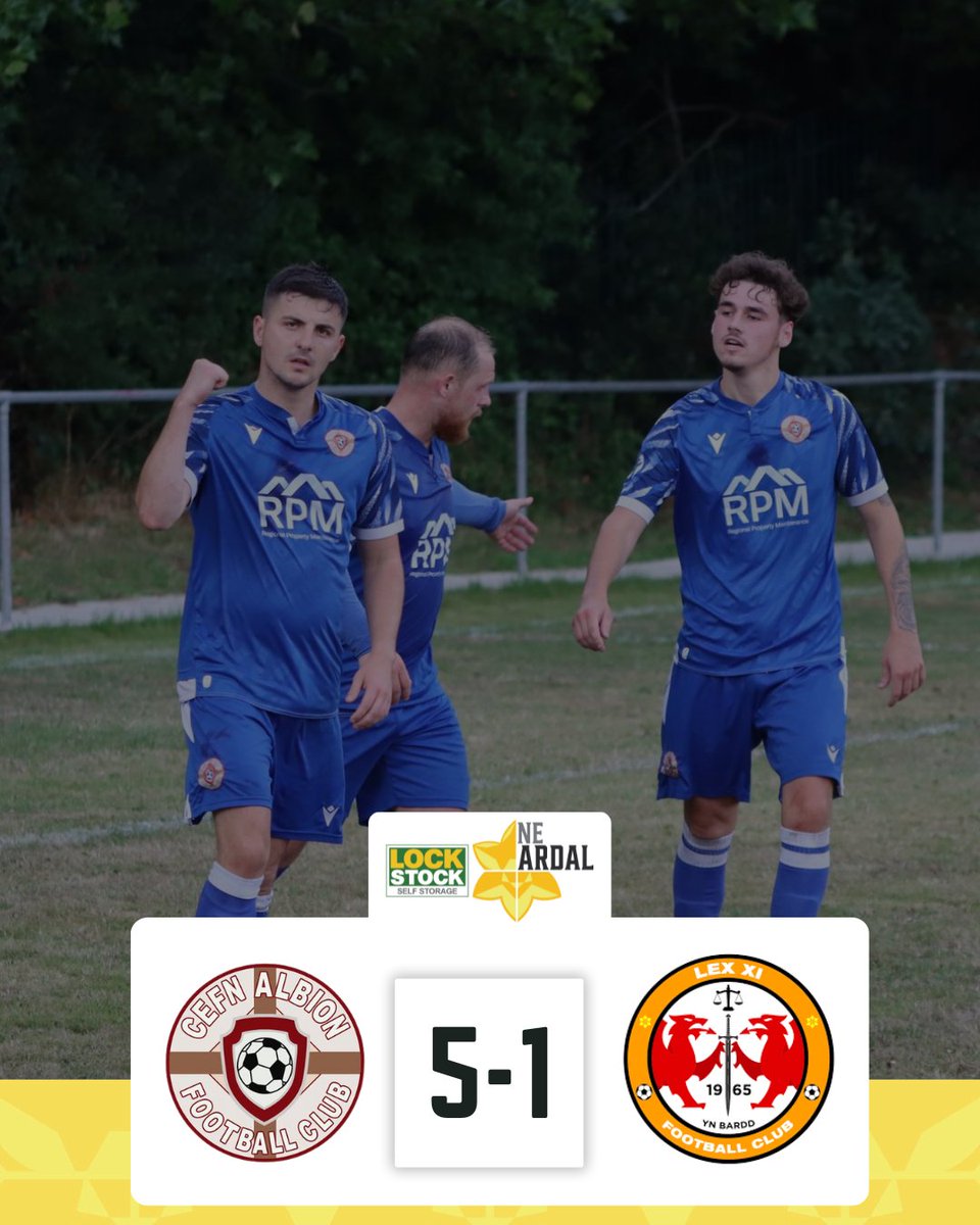 5 Star Cefn Albion, return home to Cefn Mawr with a 5 - 1 win against newly promoted Lex XI in the #ArdalNE

2 goals a piece for Alex Williams and James Jones after Leighton Kendrick gave the home side the lead. Luca Filby scored for the visitors

📷 [Paul Griffiths, Cefn Albion]