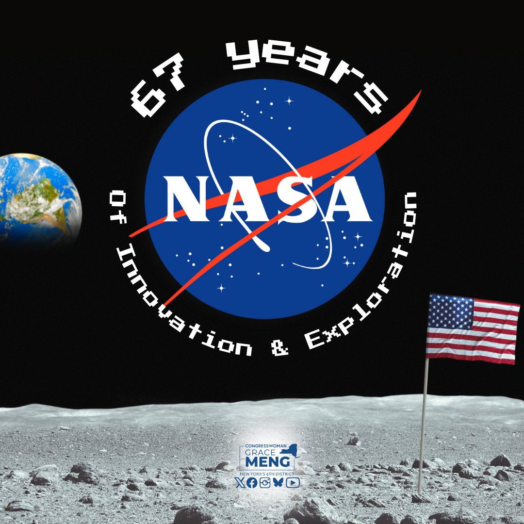 Grace Meng (@repgracemeng) on Twitter photo On this day 67 years ago, President Eisenhower signed legislation to create NASA. Since its founding, NASA has led America's human spaceflight program and driven critical scientific research.
I’m thankful to all the public servants who have contributed to NASA's mission and On this day 67 years ago, President Eisenhower signed legislation to create NASA. Since its founding, NASA has led America's human spaceflight program and driven critical scientific research.
I’m thankful to all the public servants who have contributed to NASA's mission and