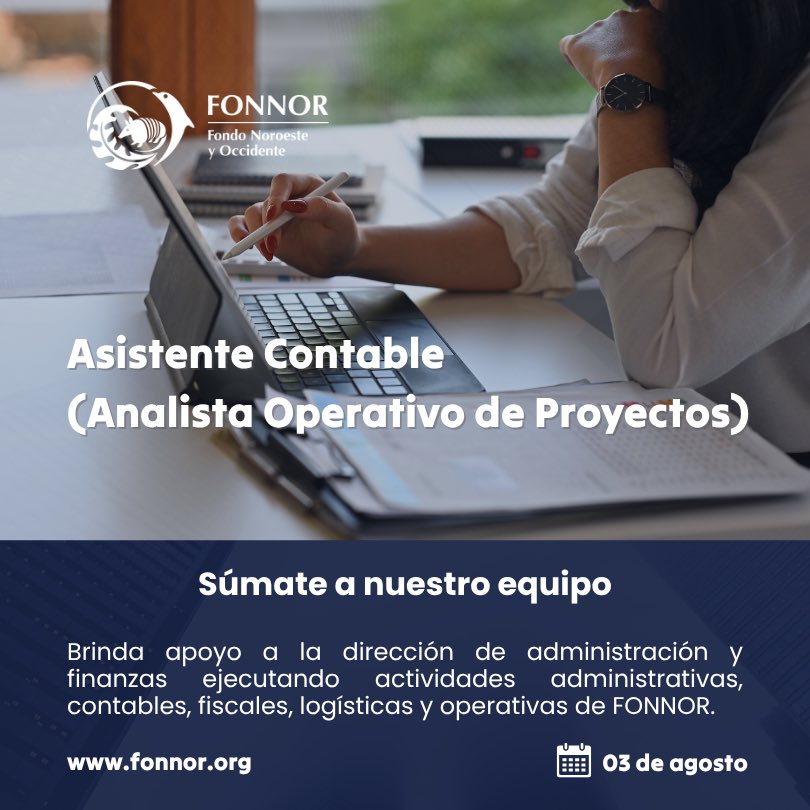 🟢 ¡Únete al equipo del Fondo Noroeste y Occidente!
Buscamos una persona con formación contable y fiscal, comprometida con la conservación ambiental, para integrarse como Analista Operativo de Proyectos.
fonnor.org/convocatorias/…