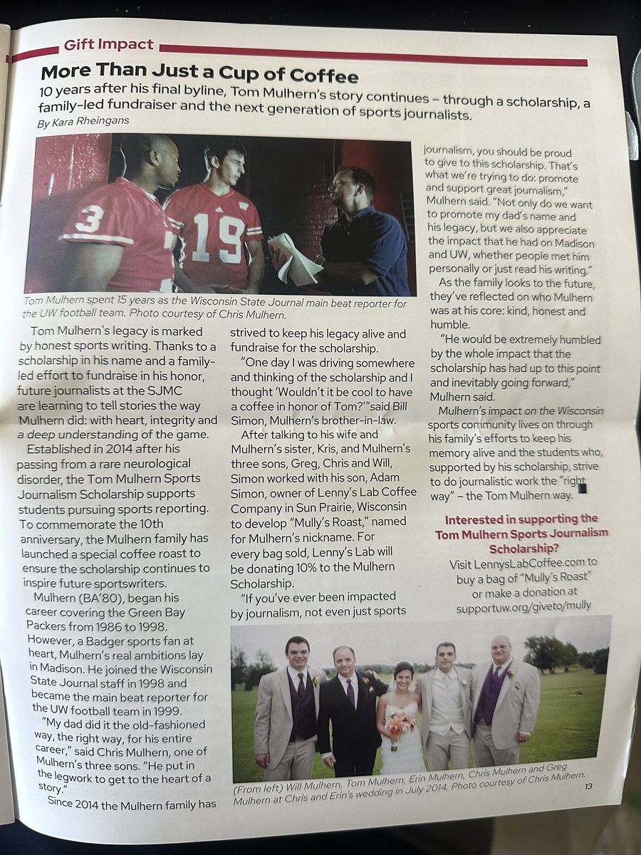 It doesn’t seem like 11 years since I snapped this photo at what would be Tom Mulhern’s last B1G Football Media Days in Chicago for <a href="/MadisonSport/">Madison.com Sports</a> &amp; WSJ. He died less than three months later &amp; now a Sun Praire coffee company has “Mully’s Roast” to raise $$ for <a href="/uw_sjmc/">UW-Madison SJMC</a> scholarship