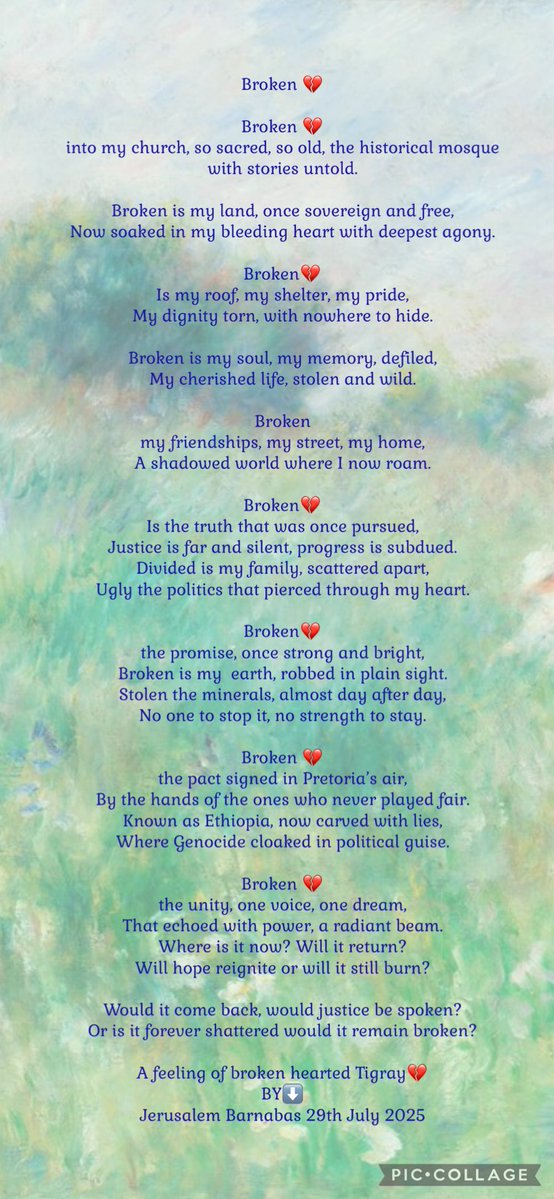 Justice4Tigray➡️‼️ፍትሒ-ንትግራይ ‼️ (@justice4_tigray) on Twitter photo An emotionally stirring poem by Jerusalem Barnabas:
BROKEN 💔💔💔!
<a href="/realDonaldTrump/">Donald J. Trump</a>
<a href="/reda_getachew/">Getachew K Reda</a>
<a href="/DavidAltonHL/">Lord (David) Alton</a>
<a href="/UKParliament/">UK Parliament</a>
<a href="/LaetitiaBader/">Laetitia Bader</a>
<a href="/nimaelbagir/">Nima Elbagir</a>
<a href="/BradSherman/">Congressman Brad Sherman</a>
<a href="/martinplaut/">Martin Plaut</a>
#HumanRightsViolations
#Justice4Tigray
#TigrayGenocide
#ICC #KarimKhanQC An emotionally stirring poem by Jerusalem Barnabas:
BROKEN 💔💔💔!
<a href="/realDonaldTrump/">Donald J. Trump</a>
<a href="/reda_getachew/">Getachew K Reda</a>
<a href="/DavidAltonHL/">Lord (David) Alton</a>
<a href="/UKParliament/">UK Parliament</a>
<a href="/LaetitiaBader/">Laetitia Bader</a>
<a href="/nimaelbagir/">Nima Elbagir</a>
<a href="/BradSherman/">Congressman Brad Sherman</a>
<a href="/martinplaut/">Martin Plaut</a>
#HumanRightsViolations
#Justice4Tigray
#TigrayGenocide
#ICC #KarimKhanQC