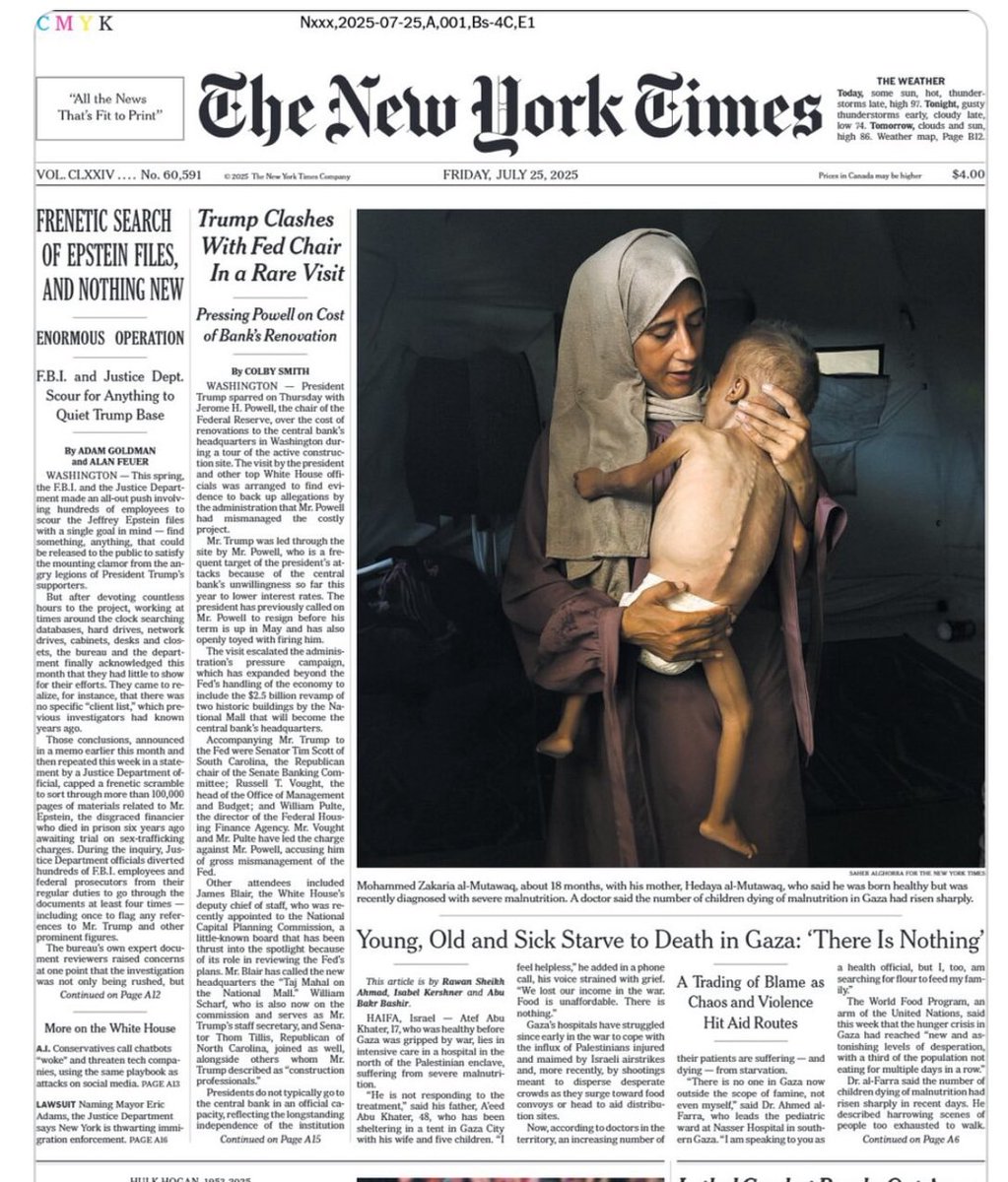 CRAZY 🔴

Remember this photo that went viral showing a child who was “famine struck” by Israel? 

The New York Times has now acknowledged that the Gazan child featured on its front page was not malnourished, but had underlying medical conditions…

The damage was done already.