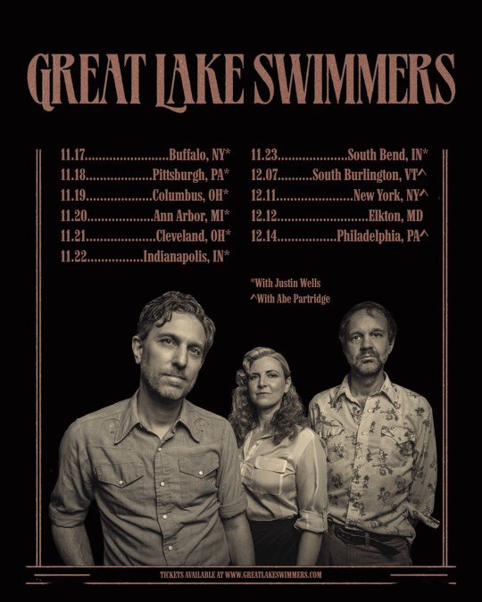 Great Lake Swimmers (@greatlakeswim) on Twitter photo Friends in the US, we’re heading out to the Northeast & Midwest this Nov. & Dec. playing songs from our forthcoming new album “Caught Light,” due out Oct. 10, 2025. <a href="/JustinWWells/">Justin Wells</a> and <a href="/AbePartridge/">Abe Partridge</a> supporting. Hope to see you there.
greatlakeswimmers.com/shows Friends in the US, we’re heading out to the Northeast & Midwest this Nov. & Dec. playing songs from our forthcoming new album “Caught Light,” due out Oct. 10, 2025. <a href="/JustinWWells/">Justin Wells</a> and <a href="/AbePartridge/">Abe Partridge</a> supporting. Hope to see you there.
greatlakeswimmers.com/shows