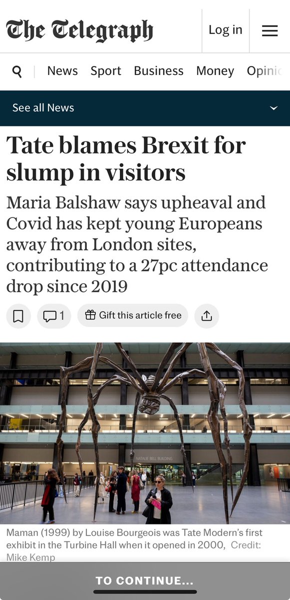 Glasgow for Europe (@glasgoweurope) on Twitter photo The director of the Tate has blamed #Brexit for a steep decline in the gallery’s attendance figures...
<a href="/britishmuseum/">British Museum</a> <a href="/EuropeStreet/">Europe Street</a> <a href="/FurryDuffer/">RA Watt 💙💛</a> <a href="/visitlondon/">Visit London</a>
#Tourism
telegraph.co.uk/news/2025/07/2… The director of the Tate has blamed #Brexit for a steep decline in the gallery’s attendance figures...
<a href="/britishmuseum/">British Museum</a> <a href="/EuropeStreet/">Europe Street</a> <a href="/FurryDuffer/">RA Watt 💙💛</a> <a href="/visitlondon/">Visit London</a>
#Tourism
telegraph.co.uk/news/2025/07/2…