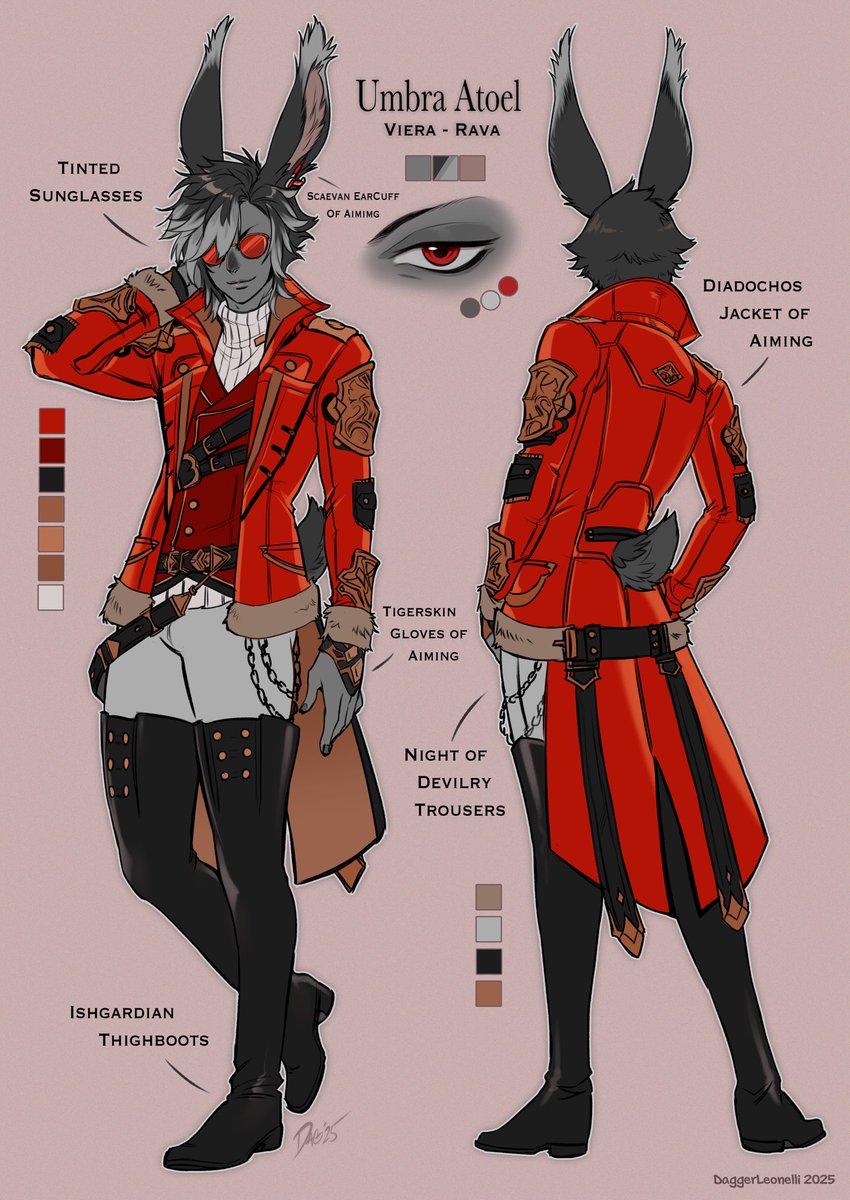 Made a quick reference for Umbra with his current main MCH glam~ 

The weapon would be the Hellhound Handgonne from PvP.

#ffxiv #ffxivart #viera