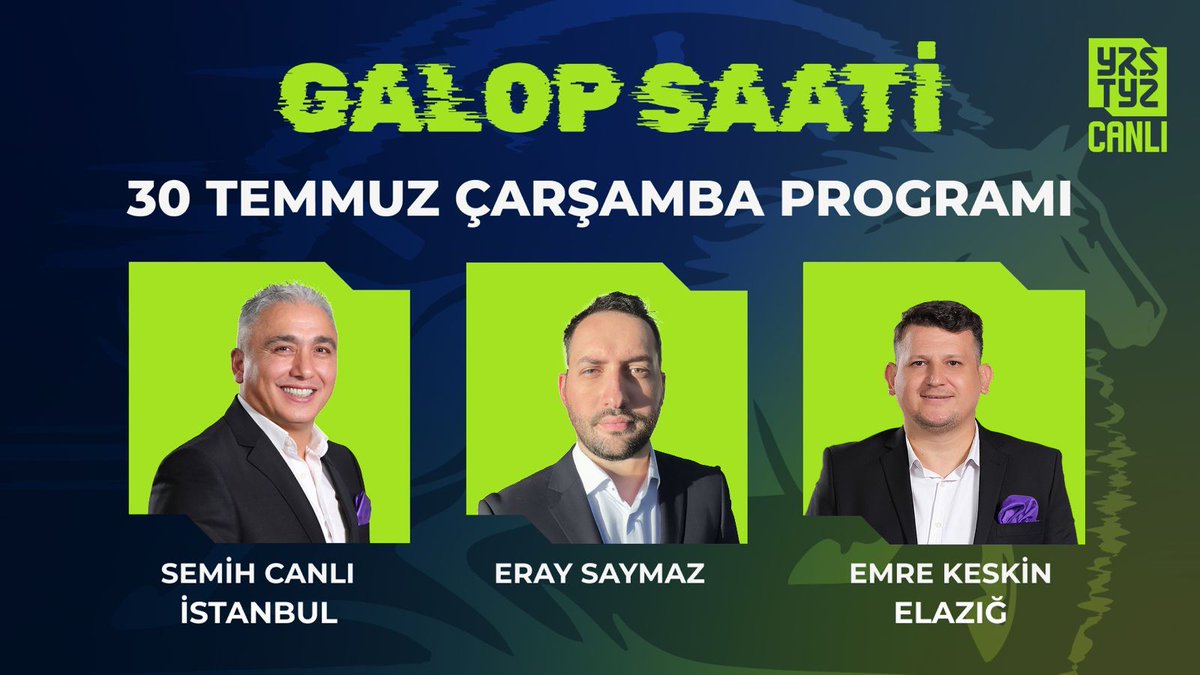 Yarıştayız (@yaristayiz) on Twitter photo Galop Saati ile yarış heyecanı başlıyor!
Bugün saat 12.00'de <a href="/EraySaymaz/">Eray Saymaz</a> moderatörlüğünde <a href="/smhcnl/">Semih Canlı</a> ve <a href="/keskinemre18/">Emre</a> İstanbul ve Elazığ yarışlarını CANLI yayında Galop Saati programında yorumluyor.
İzlemek İçin ➡️ youtube.com/live/4ffnvftJu… Galop Saati ile yarış heyecanı başlıyor!
Bugün saat 12.00'de <a href="/EraySaymaz/">Eray Saymaz</a> moderatörlüğünde <a href="/smhcnl/">Semih Canlı</a> ve <a href="/keskinemre18/">Emre</a> İstanbul ve Elazığ yarışlarını CANLI yayında Galop Saati programında yorumluyor.
İzlemek İçin ➡️ youtube.com/live/4ffnvftJu…