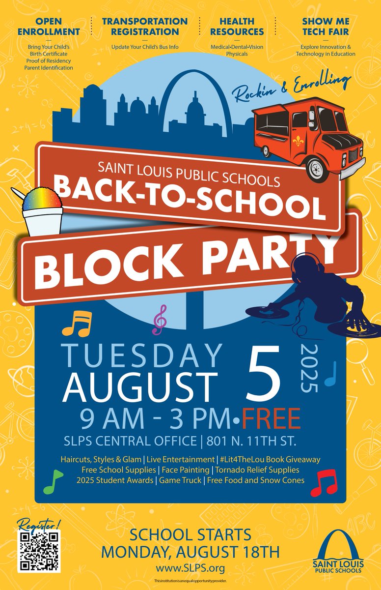 StlEdFund's tweet image. SLPS’s Back-to-School Block Party is one week away! Click the link in our bio to register for the event or sign up to volunteer.