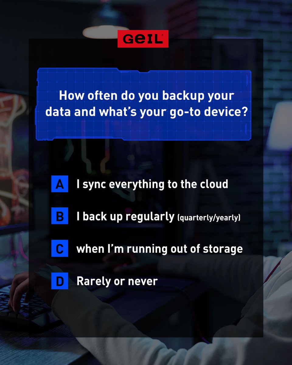 How often do you backup your data and what’s your go-to device?

A. I sync everything to the cloud
B. I back up regularly (monthly/quarterly/yearly)
C. Only when I’m running out of storage
D. Rarely or never

#poll #questions #DataBackup #CloudStorage #DataSecurity  #BackupHabit