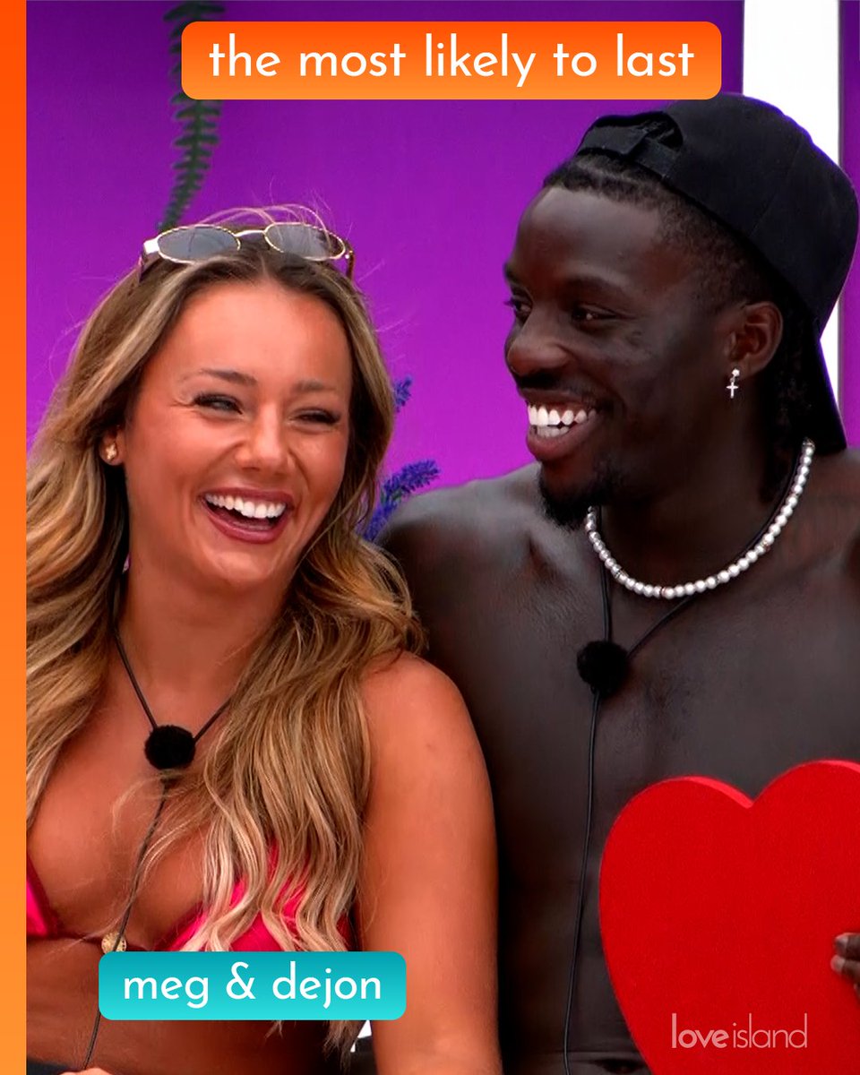 After locking in with an ‘I love you…’ Meg and Dejon received the most votes for ‘Most likely to last on the outside’ by their fellow Islanders 😍 #LoveIsland