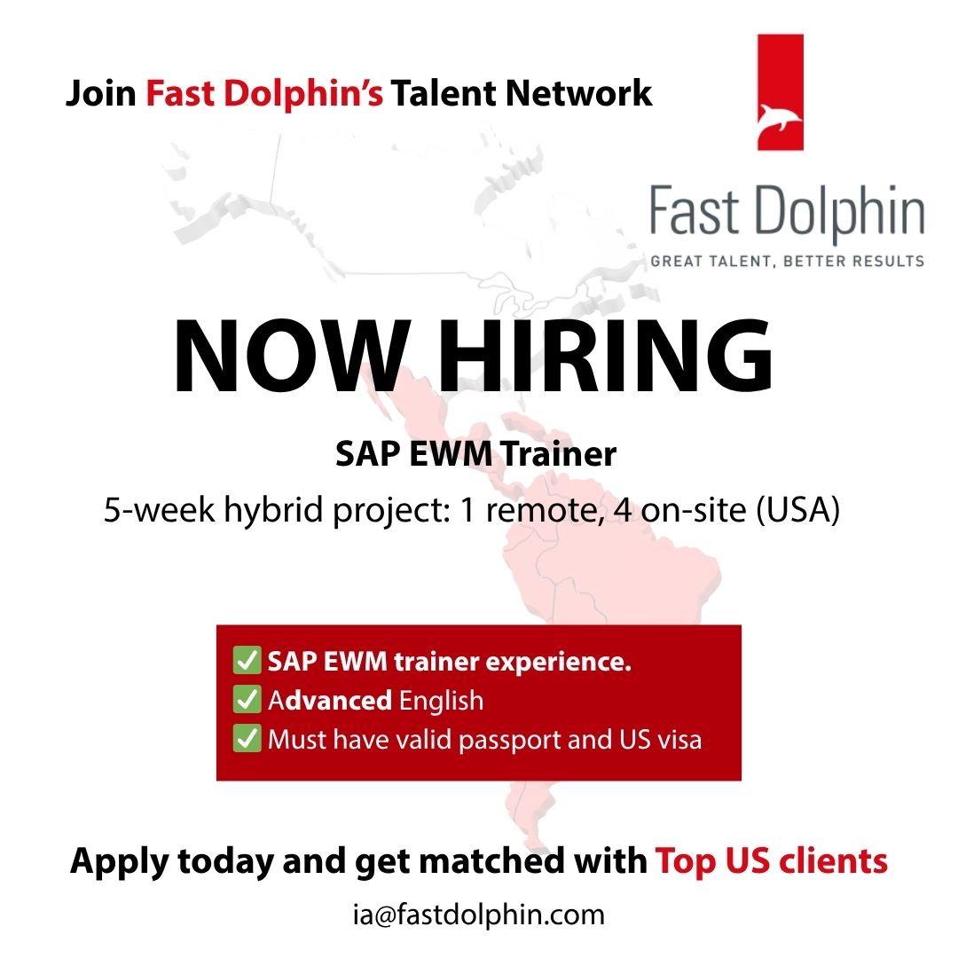 fastdolphin's tweet image. 💸 Referral Bonusavailable fastdolphin.com/vacante/?ident…
📩 Interested or know someone who fits? Message me directly or send CVs/referrals to ia@fastdolphin.com.
#SAPJobs #EWM #SAPTrainer #TrainingProject #Hiring #USJobs #SAPEWM #ReferralBonus #FreelanceSAP