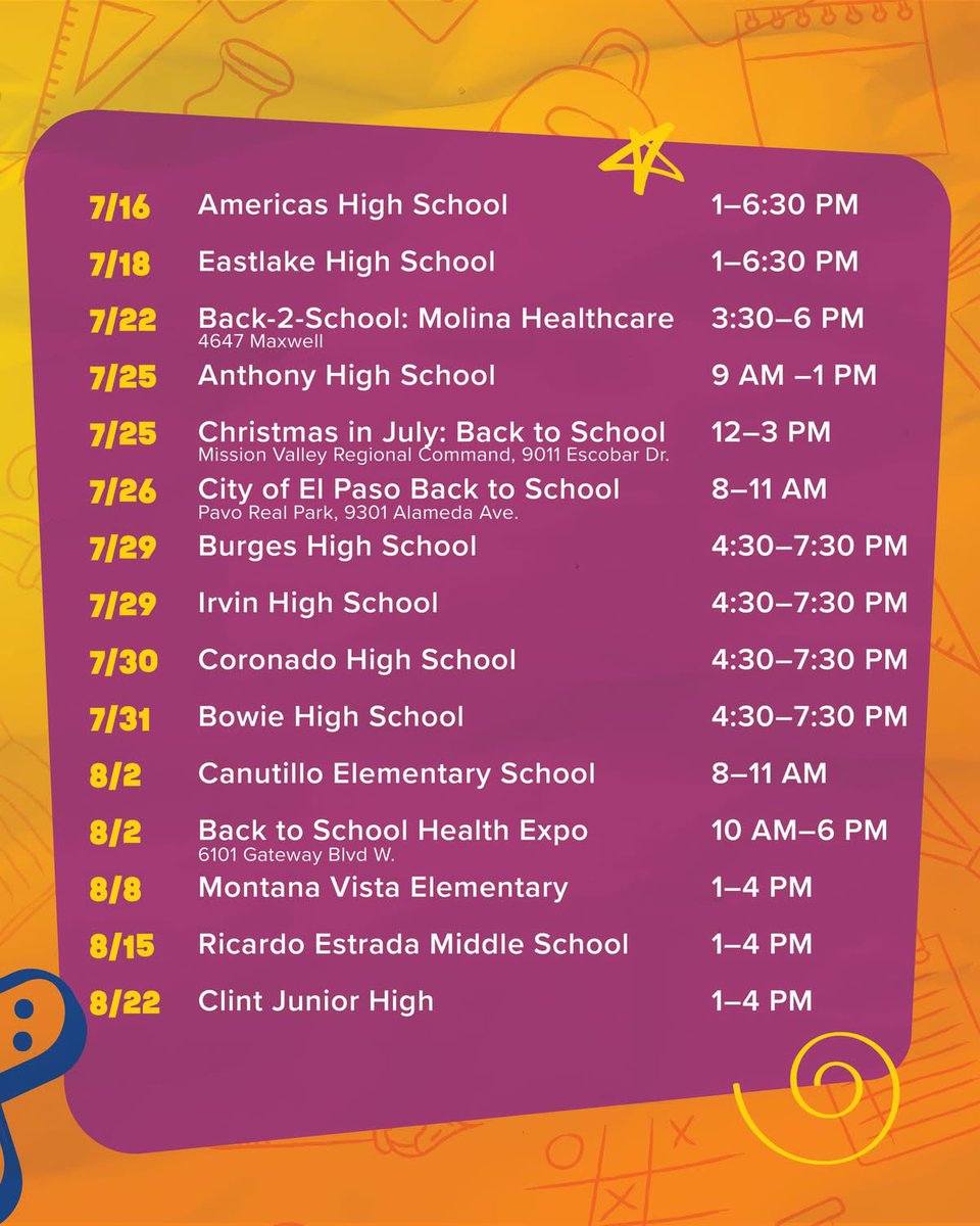 Back to School Vaccine Tour! See flyer for dates and locations! ☺️ Don’t miss out! 

❗️Canutillo Elementary School - 08/02/2025❗️